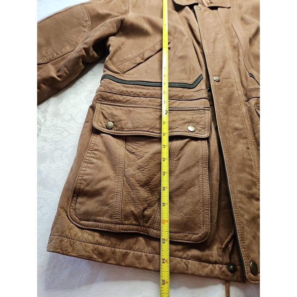 J. Park COUTURE Cognac Brown Leather Jacket PARKA Mid-Length VINTAGE Y2K - Picture 15 of 16